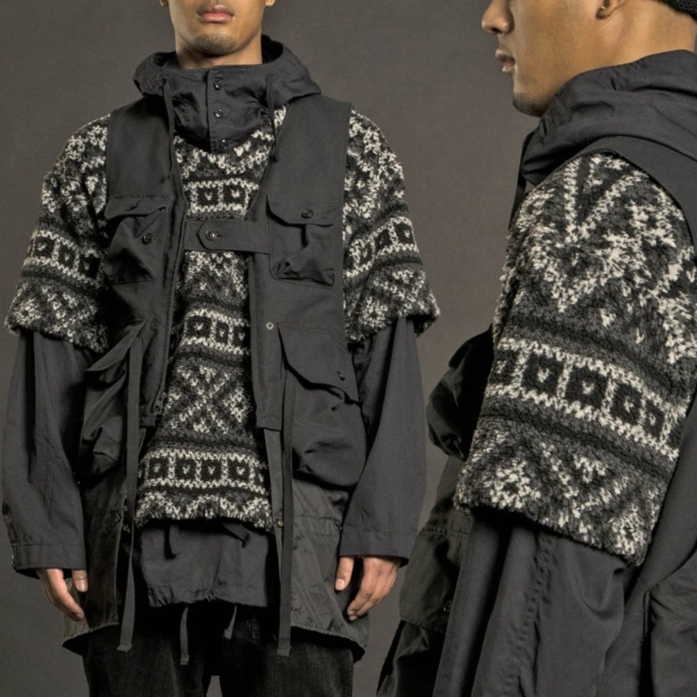 Engineered Garments Geometric Fairisle Fuzzy Faux Sherpa Fleece Short 1/2 Sleeve
